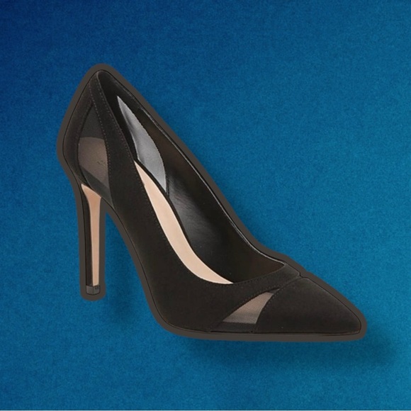 NWOT Mix No. 6 ‘Dahlen’ Black Mesh Cutout Pointed Toe Vegan Suede Pumps Size 10 - Picture 1 of 15
